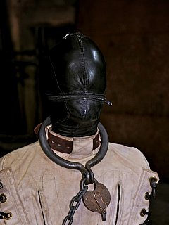 Skinny giel is helplessly restrained with classic straightjacket