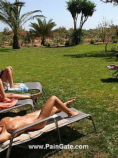 Blonde is getting punished for sunbathing naked on private property
