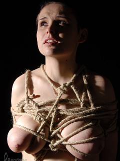 Another shibari beauty is showing off a pair of big boobs in bodage ropes
