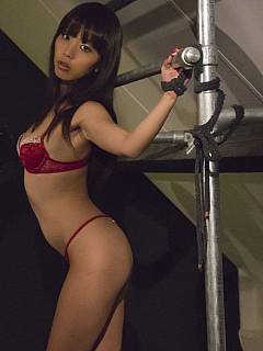 18-year old asian babe is stripped down and put in teasing bondage ropes