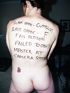 Worthless BDSM sluts are posing with their bodies covered in degrading body writings