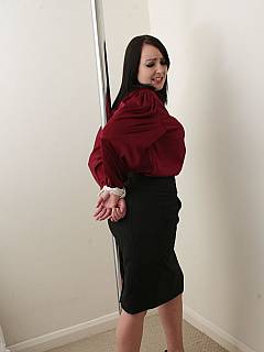 Secretary is with to the pole with her hands and ankles and a few different gags are placed into her pretty mouth