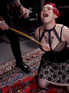 Perverted bitch trained a whole bunch of BDSM fuck-pigs she is presenting to the perverted party all tied up, fucked and fisted